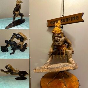 Wooden Primitive Tribal Sculptures and Wind Chime